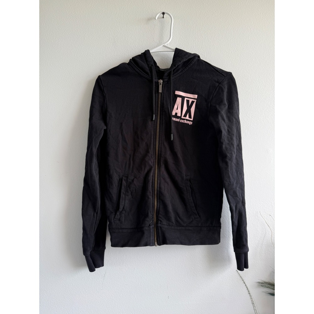 Armani Exchange Womens Black Pink Logo Zip Up Hoodie Sweatshirt‎ XS 3175
